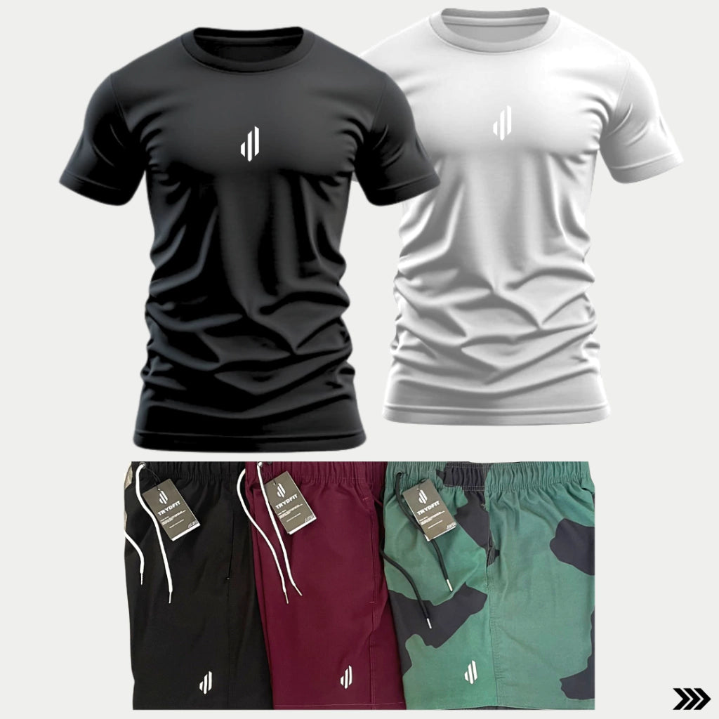 KIT TREINO 02 CAMISETAS + 03 SHORTS ELASTIC PREMIUM