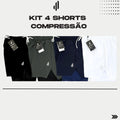 Kit com 4 shorts de compressão esportivos em preto, verde, azul e branco para treino