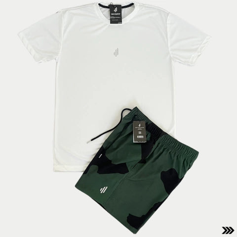 KIT CAMISETA OFF + SHORT CAMUFLADO GREEN