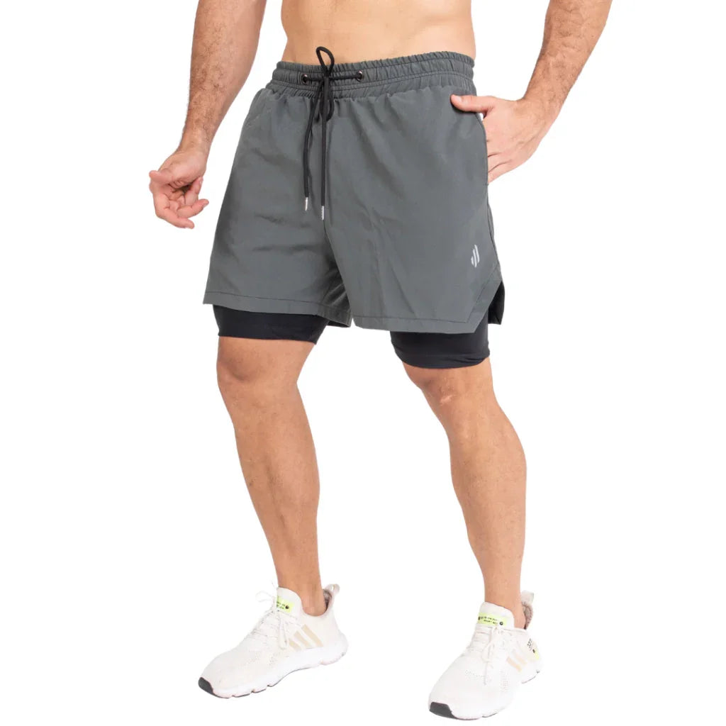 Short de compressão masculino cinza grafite para treino e esportes, moda fitness.