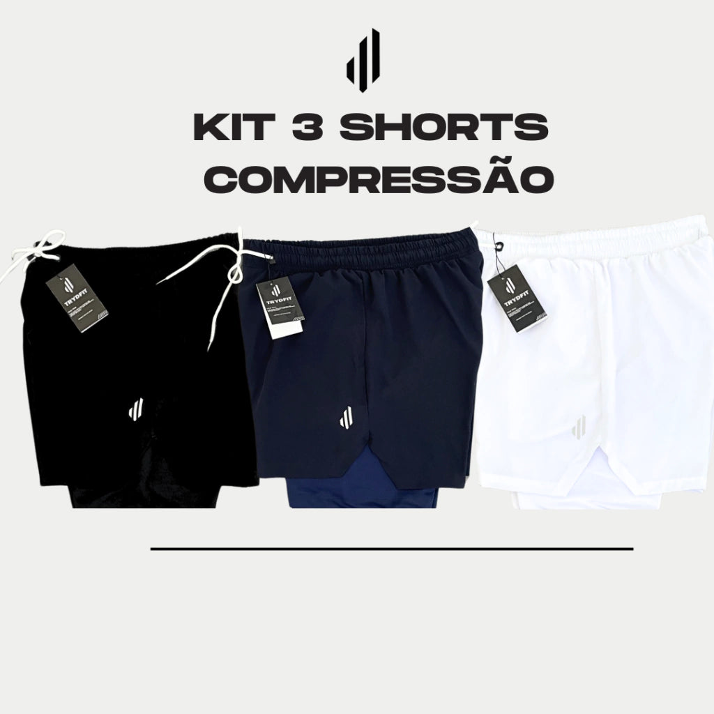 KIT 03 SHORTS COMPRESSÃO PREMIUM